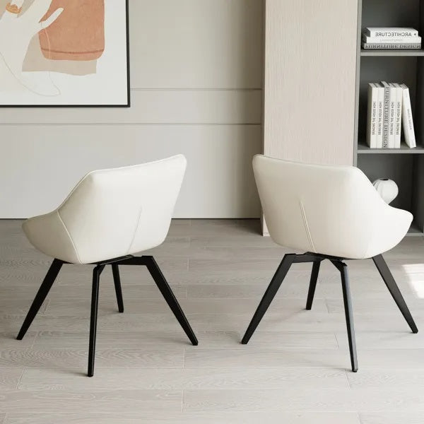 A Set Of 2 Dining Chairs, Medieval Modern Kitchen Dining Chair, PU Decorative Chairs With Black Metal Legs, Suitable For Home&kitchen White