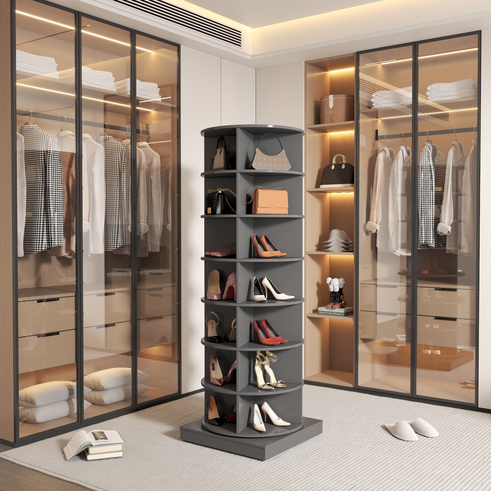 New 360 Gray Rotating Shoe Cabinet With 7 Layers Can Accommodate Up To 28 Paris Shoes