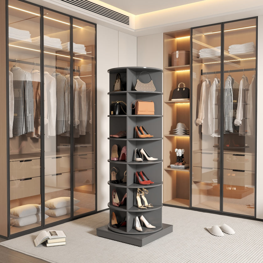 New 360 Gray Rotating Shoe Cabinet With 7 Layers Can Accommodate Up To 28 Paris Shoes