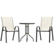 3 Pieces Bistro Set, Small Patio Furniture Set With Stackable Chairs And Glass Table For Backyard, Balcony, Beige