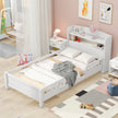Wood Twin Size Platform Bed With Built-in LED Light, Storage Headboard And Guardrail, White