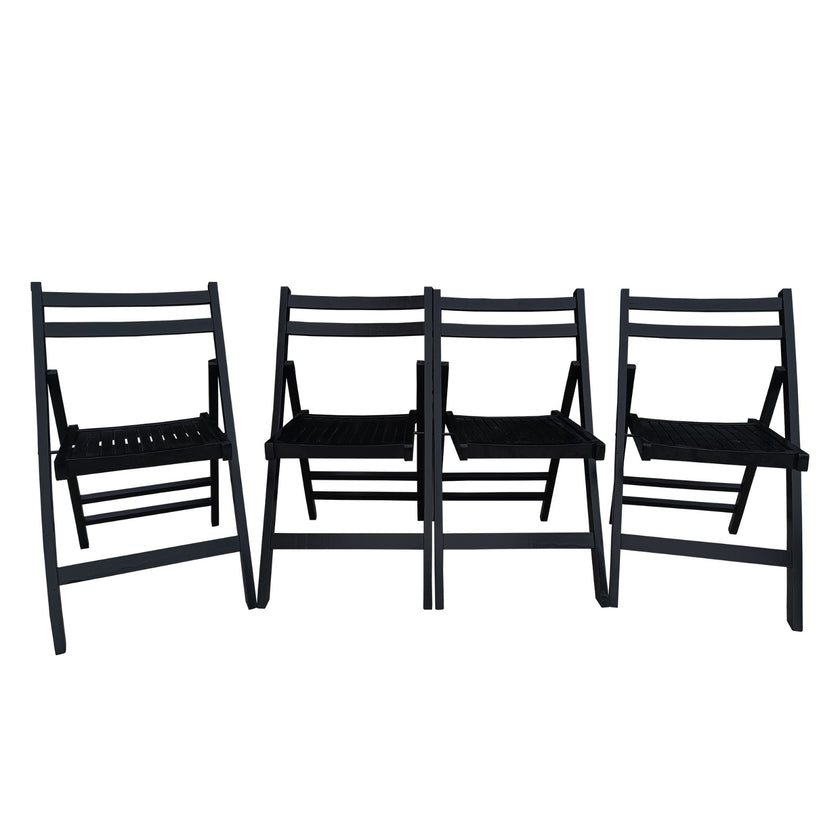 Black Slatted Wood Folding Chair, Set Of 4 - Foldable Event Style