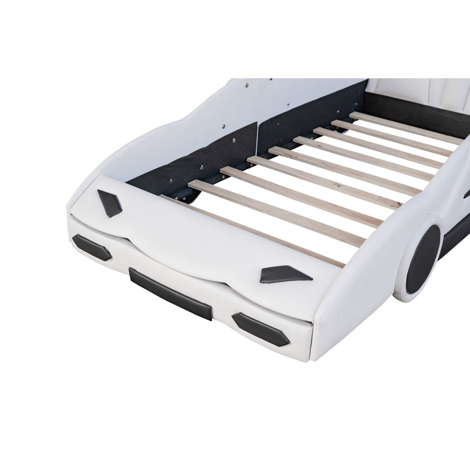 Twin Size Race Car-Shaped Platform Bed With Wheels, White