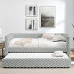 Twin Size Daybed, Upholstered Sofa Bed,The Bottom Pulls Out To Form A Bed ,Striped Corduroy Fabric- Beige 86x43.5x34