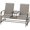 Outdoor 2-Person Glider Bench, Outside Glider Swing Chair Loveseat With Table, Steel Frame, Light Mixed Brown