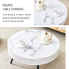31.5 White Marble-Patterned MDF Round Coffee Table With Black Metal Legs.Adjustable Feet,Coffee Table,Round Table Design,MDF Material,White Marble Pattern