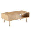 41.34 Inch Rattan Coffee Table, Sliding Door For Storage, Solid Wood Legs, Modern Living Room Table, Natural