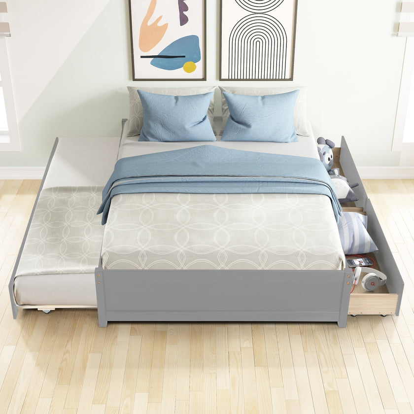 FULL BED WITH TWIN SIZE TRUNDLE AND TWO DRAWERS FOR GREY COLOR