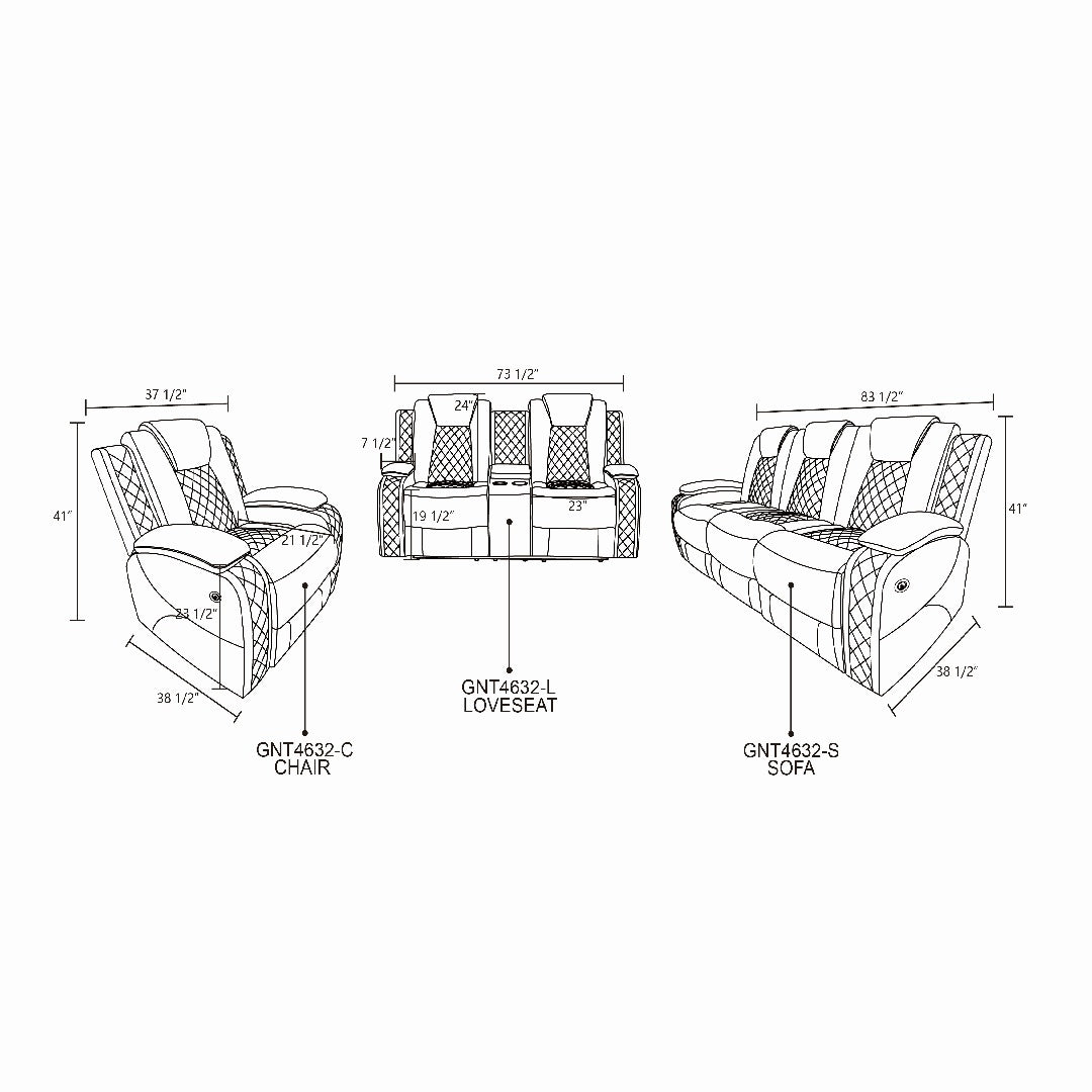 Black Breathing Leather 3-Piece Living Room Recliner Sofa Set--Self-delivery Only