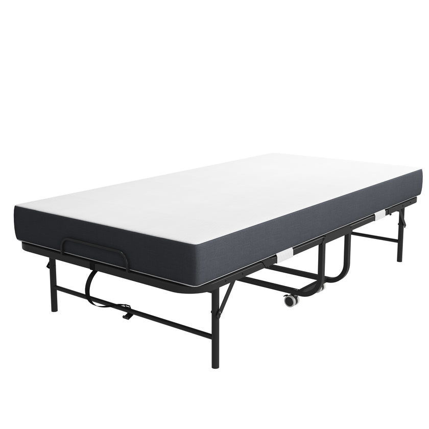 Twin Folding Bed With Memory Foam Mattress, Portable Foldable Extra Bed, Rollaway Bed For Guests, And Sturdy Metal Frame