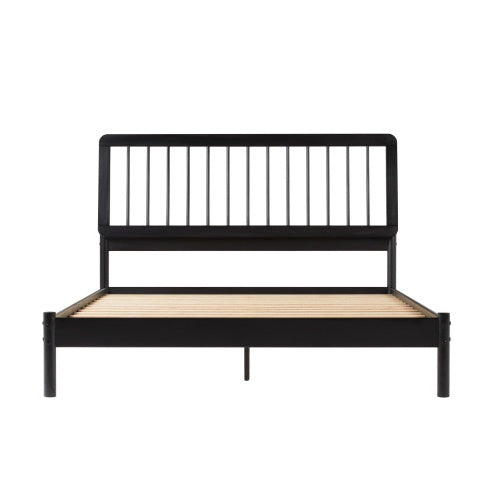 Mid-Century Modern Solid Wood Queen Spindle Bed Black