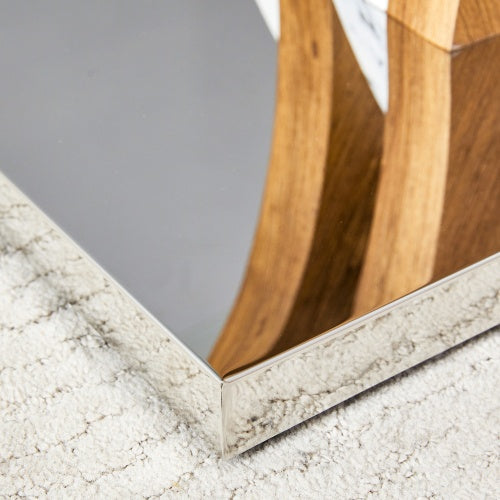 Rectangular Coffee Table.Tempered Glass Countertop, And Artistic MDF Legs,perfect For Hosting Dinners, Conferences, Home, And Office Decorations.White And Wood,Dining Table,Tea Table.Coffee Table.