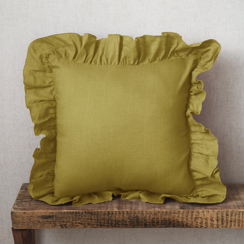 Ruffled Pillow Cover With Core Linen Pillow Living Room