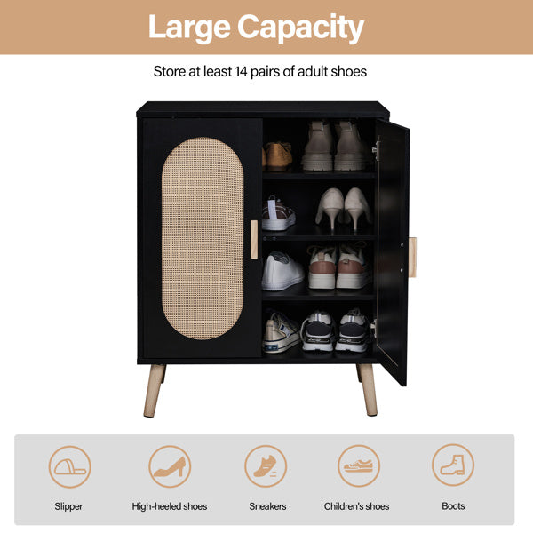 2-door Standing Cabinet Type With High Foot Oval Rattan Shoe Cabinet