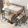 Full Size Metal Bunk Bed With Built-in Desk, Light And 2 Drawers, Black
