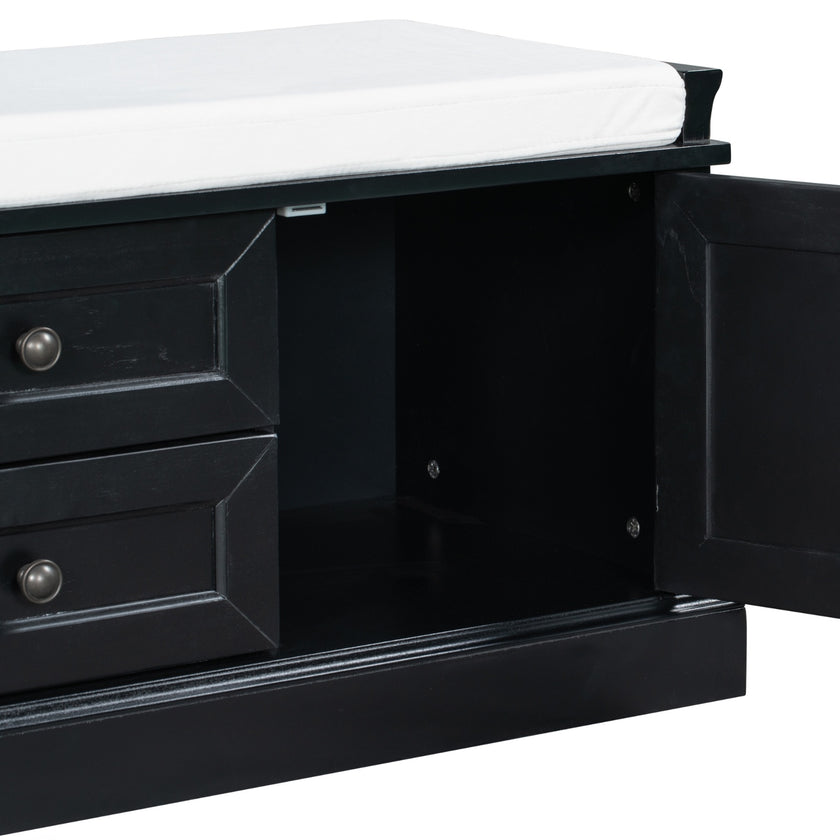 TREXM Storage Bench With Drawers, Cabinets & Removable Cushion For Living Room