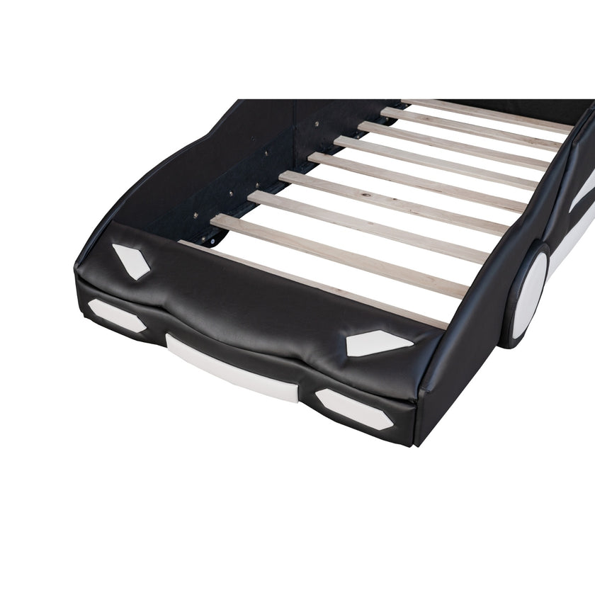 Twin Size Race Car-Shaped Platform Bed With Wheels, Black
