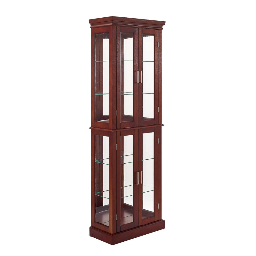 Lighted Curio Display Cabinet With Adjustable Shelves & Mirrored Back Panel
