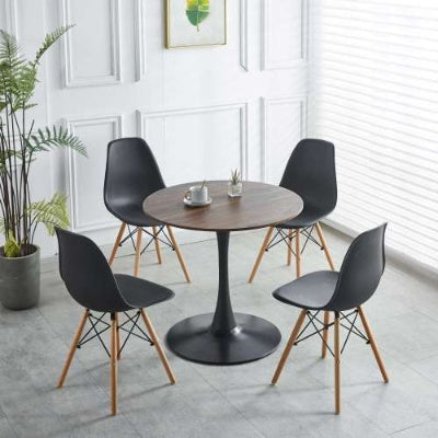 31.5 BLACK AND WALNUT Tulip Table Mid-century Dining Table For 2-4 People With Round Mdf Table Top, Pedestal Dining Table, End Table Leisure Coffee Table