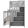 Twin Over Full Bunk Bed With Trundle And Staircase,Gray