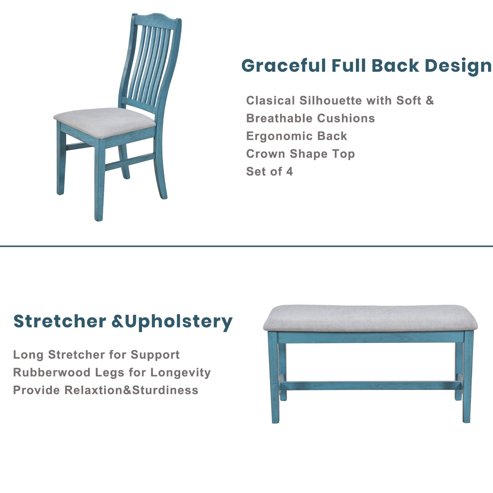 TOPMAX Mid-Century 6-Piece Dining Set With Drawer & Upholstered Chairs