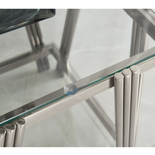 Modern Stainless Steel Coffee Table Set Set Of 2, Double-Layer Clear Tempered Glass Table Top, Coffee Table  End Side Table 2-Pieces Sets For Living Room Home Office, Silver