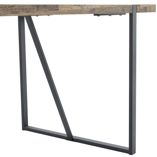A Minimalist Retro Rectangular Dining Table With A Specially Textured Top And Black Metal Legs.Contemporary Minimalist MDF Wood Color Textured Tabletop.Able To Give People A Visual Beauty With Rules.