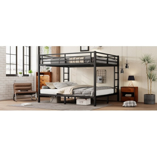Metal California King Over California King Bunk Bed For Teens And Adults,Space-Saving Noise Reduced No Box Spring Needed, Black