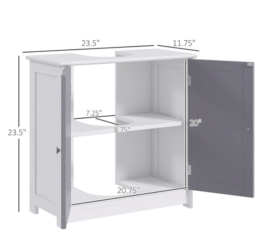 Kleankin Bathroom Vanity Cabinet, Sink Cabinet With U-Shape Cut-Out, Adjustable Shelf, White And Gray