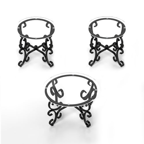 3 Piece Tempered Glass Surface Coffee Table Set Decor Coffee Table
