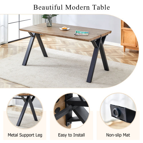 63x35.4Wood-Textured MDF Dining Table With Black A-Frame Legs.Density Board Sticker,Iron Pipe Spraying,Suitable For Various Occasions Such As Living Rooms, Kitchens, Terraces, Etc.