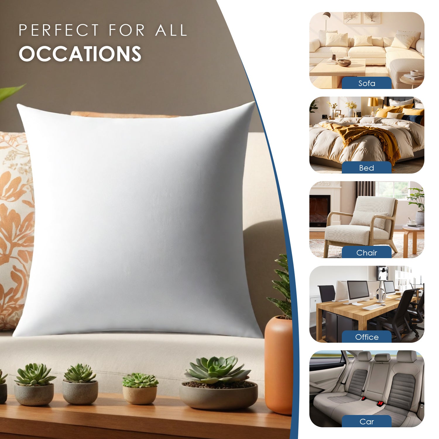 White Square Pillow Two Bubble Bags Suitable For Bed Cushions, Sofa Cushions, Garden Cushions, Cushion Core, Breathable, Hand Washable, OKO-100 Certified