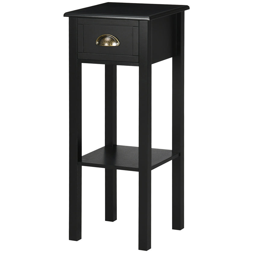 2-Tier Side Table With Drawer Shelf, End Table For Living Room Hallway, Black