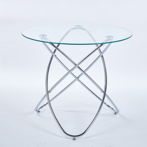 Dining Table With Chrome Metal Leg And Tempered Glass,Modern Space Saving Kitchen Table For Living Room,chrome Color Metal Legs