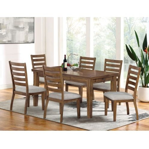 Transitional Set Of 2pc Side Chairs Walnut Light Gray Ladder Back Chairs Solid Wood Polyester Fabric Upholstered Padded Seat Dining Room Furniture