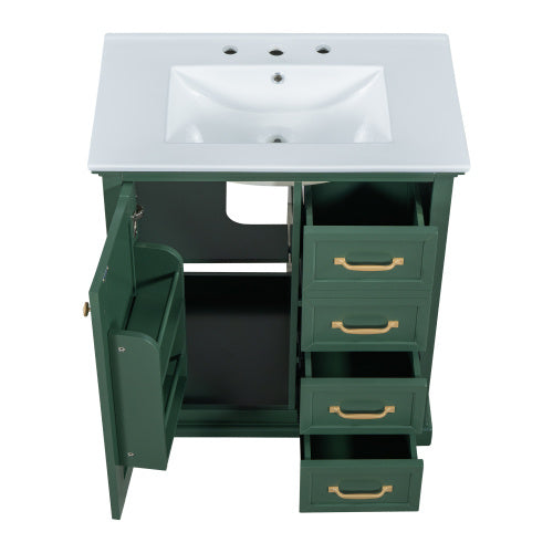 30 Bathroom Vanity With Sink, One Package, Green Bathroom Cabinet With Drawers, Solid Frame And MDF Board