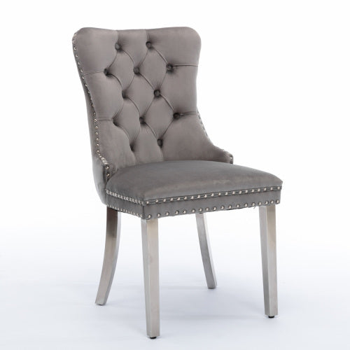 High-end Tufted Solid Wood Contemporary Velvet Upholstered Dining Chair With Chrome Stainless Steel Plating Legs,Nailhead Trim