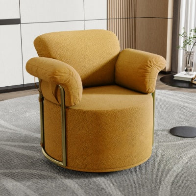 360 Degree Barrel Swivel Accent Sofa Chair,Fluffy Fabric Lounge Wide Upholstered Reading Chair With Gold Metal Legs, Comfortable Round Armchair For Living Room,Bedroom,Office