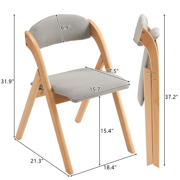2pcs Solid Wood Folding Backrest Curved Beige Cushion Wood Colour Exhibition Chair 54X47X81cm Rubberwood