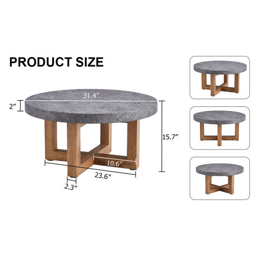 Modern Gray Texture MDF Round Coffee Table - 31.4 Diameter.A Modern Retro Circular Coffee Table With A Diameter Of 31.4 Inches, Made Of MDF Material, Suitable For Living Rooms