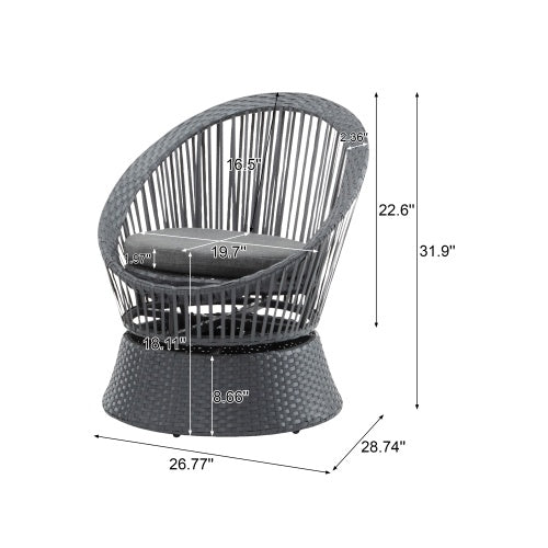 Set Of 2  26.7 Modern Gray Wicker Lounge Chair With Rattan And Iron Frame, Featuring A Stylish Round Design, Perfect For Living Room, Patio, Or Balcony Relaxation