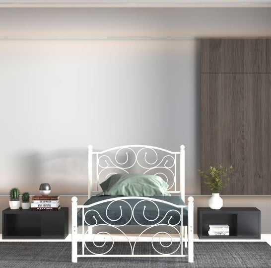 Twin Size Unique Flower Sturdy System Metal Bed Frame With Headboard And Footboard