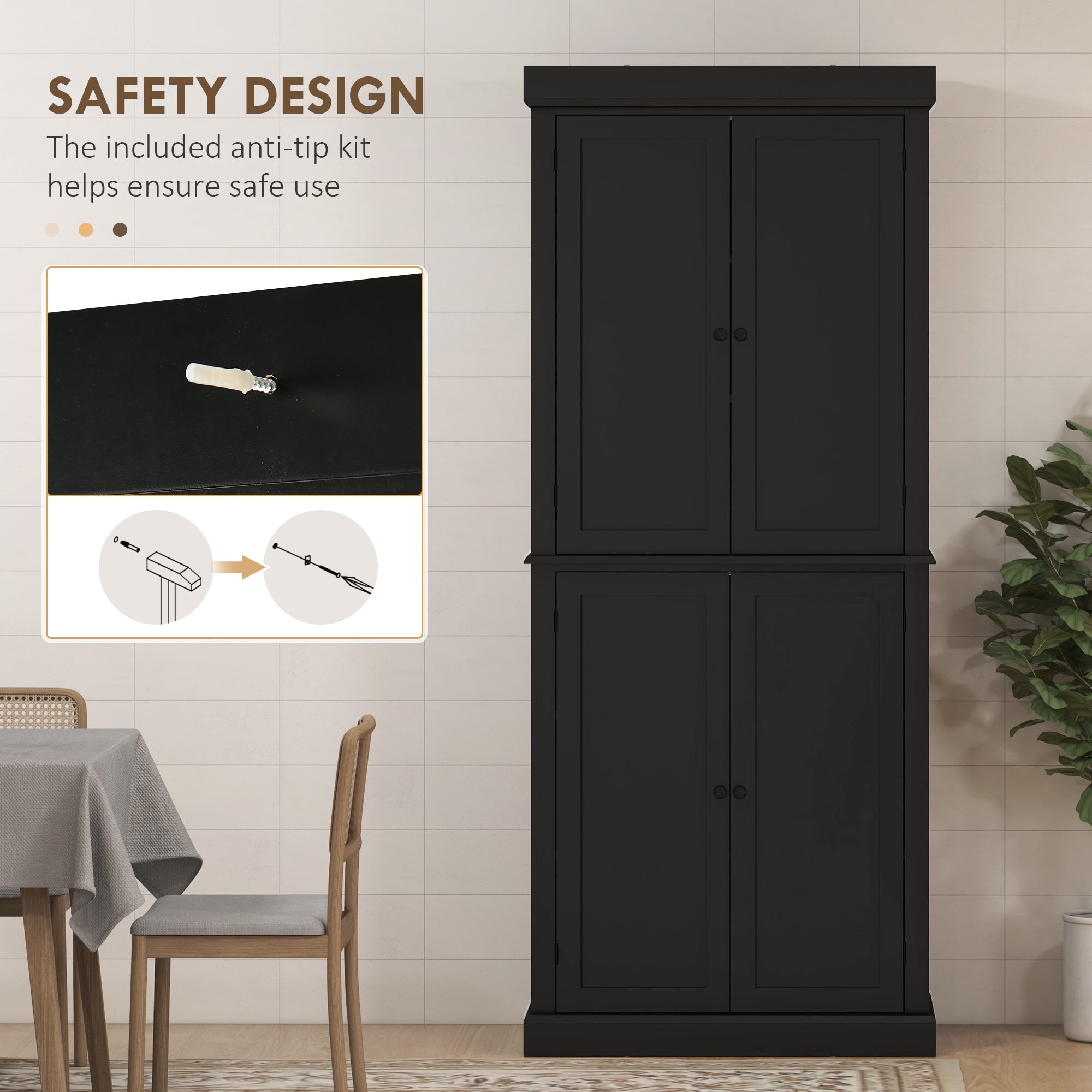 6 Tier Pantry Haven  Modern Freestanding Storage Cabinet With Adjustable Shelves  Sleek Black