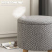 Round Ottoman Stool With Storage, Linen Upholstered Foot Stool With Padded Seat, Hidden Space And Wood Legs, Light Gray