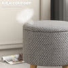 Round Ottoman Stool With Storage, Linen Upholstered Foot Stool With Padded Seat, Hidden Space And Wood Legs, Light Gray