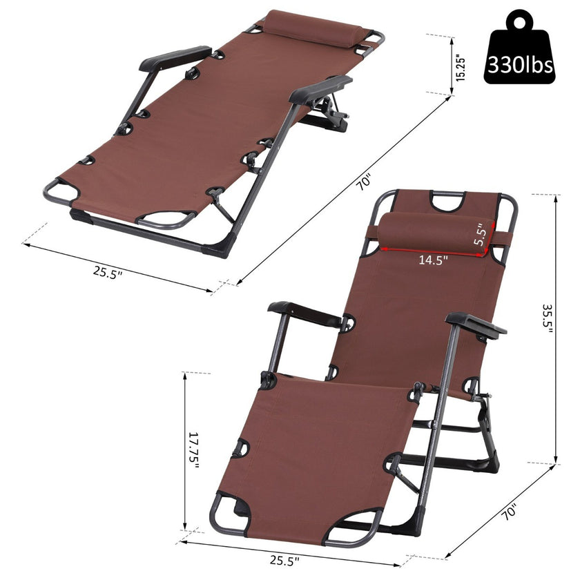 Lounging Relaxation  Folding Lounger With Metal Frame, Adjustable Footrest  Head Pillow