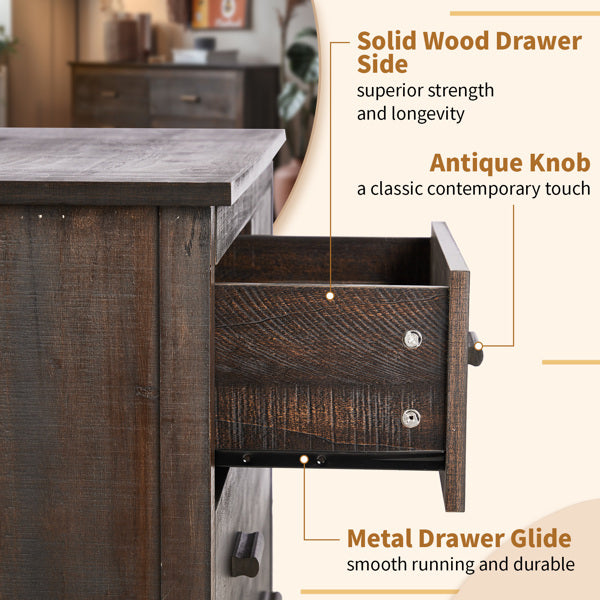 Brown MDF Veneer 120x40x80 Double-row Six-drawer Chest Of Drawers