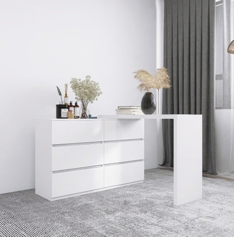 Extended Desktop 6 Drawers Chest Of Drawer Without Handle White Color Vanity