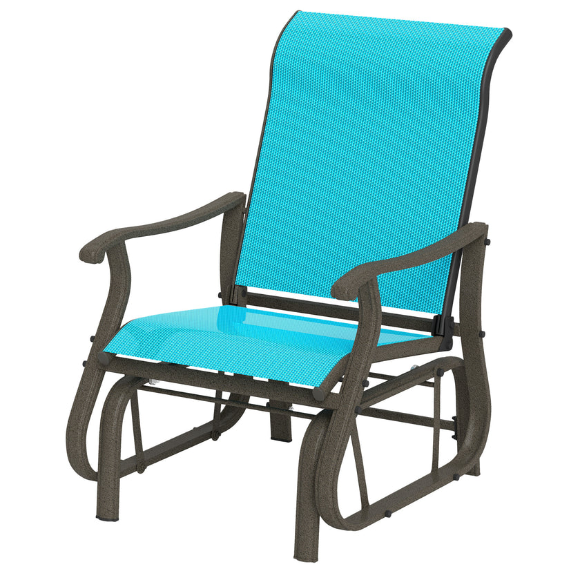 Outdoor Glider Chair Patio Glider Swing Chair With Mesh Seat, Steel Frame For Backyard, Garden, Porch, Blue