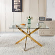 Chrome Dining Table With Cross Metal Leg And Glass,Modern Space Saving Kitchen Table For Living Room,120x120x75cm Square Glass